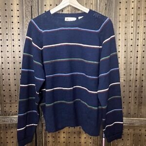 Vtg 80s Indian Brand Sweater  XL Navy With Stripes Kurt Cobain Grunge Retro